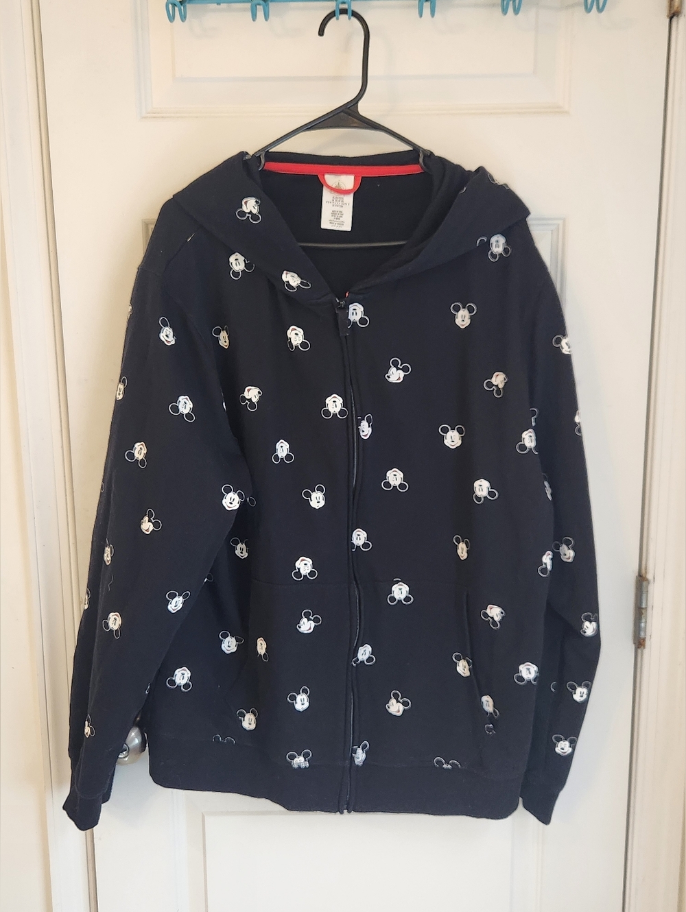 Disney Black Full Zip Hooded Jacket Sweatshirt Mickey Print Size XXL #MM1139